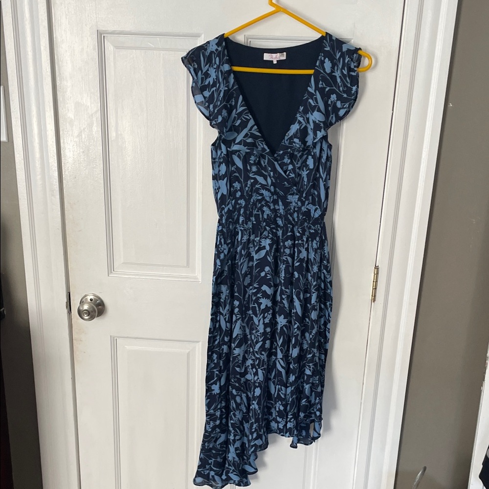 Parker 100 % silk Floral Blue Wrap Dress
